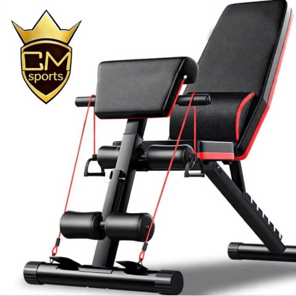 CHENGMO SPORTS Adjustable Weight Lifting Dumbbell Bench Foldable Sit up Bench Multifunctional Bed Bench Set with Resistant Band