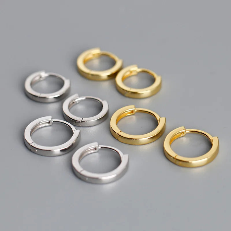 NEW Fashion 925 Sterling Silver Simple Punk Plain Round Hoop Earrings for Women with 2 Different Sizes