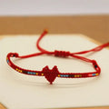 Handmade Adjustable Bracelet for Women Multi-Color Miyuki Beads with Red Heart Pattern Simple INS Style Boho Red Heart Bracelet