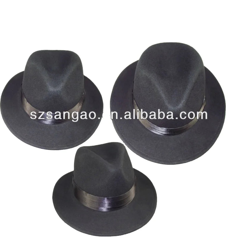 Wholesale Fashion Black Doll Fedora Hat wool felt style for formal party
