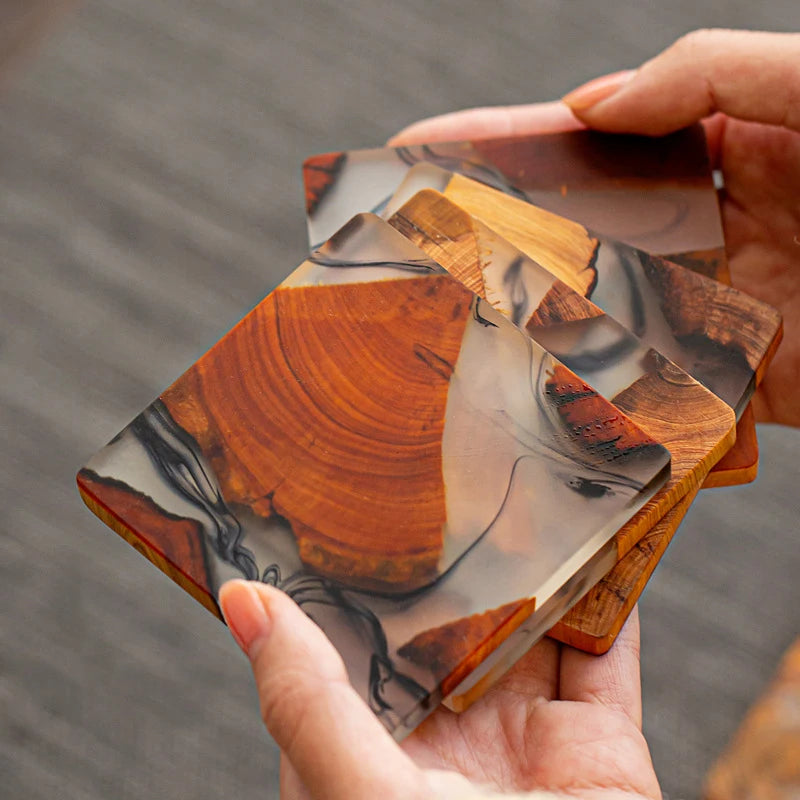 Artistic Resin Decorative Solid Wood Tea coaster Resin Insulation Pad Custom Coasters