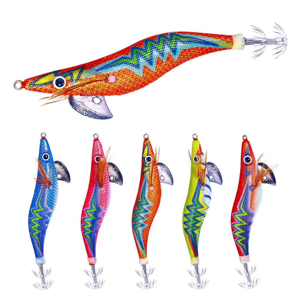 Wholesale SJ038 11.5cm 14.2g 3.0# Sea Saltwater Wooden Shrimp Baits Squid Jig Fishing Lures