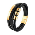 Men's Braided Genuine Leather Bracelet with Stainless Steel Magnetic Closure