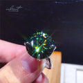 925 Silver 10 Carat Brilliant Cut Pass Diamond Test Sparkling Green Moissanite 4 Claws Wedding Ring for Women Gift Fine Jewelry