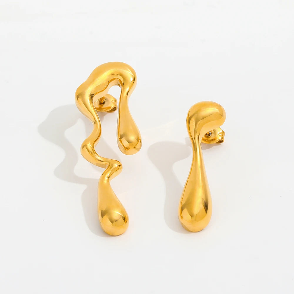 High End PVD 18K Gold Plated Irregular Geometric Fluid Asymmetry Stud Earrings Stainless Steel Fashion Jewelry Wholesale