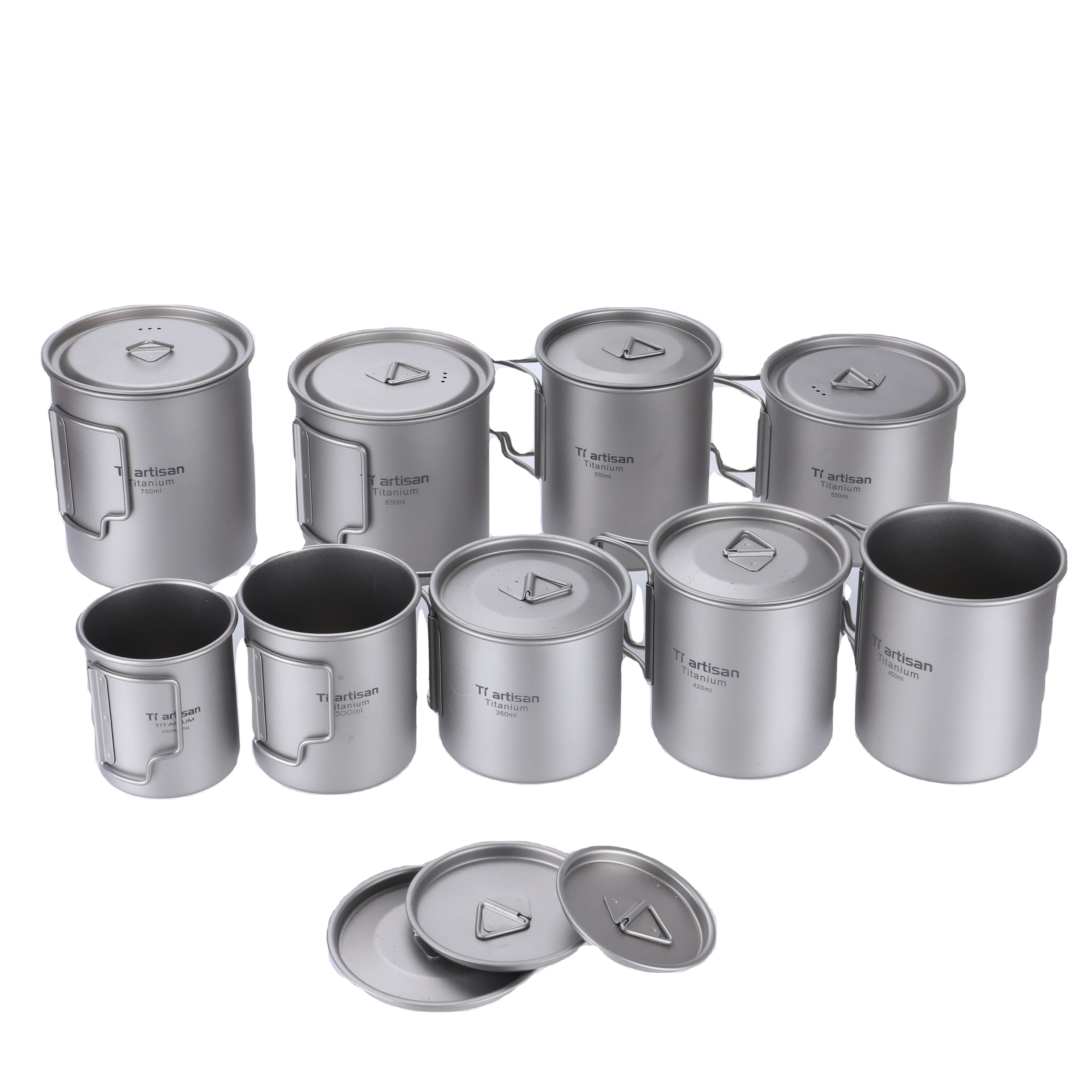 Water Cups Titanium Outdoor Cup 200ML 300ML 450ML 750ML  with Lid & Handle Outdoor Camping Cooking Pot Set
