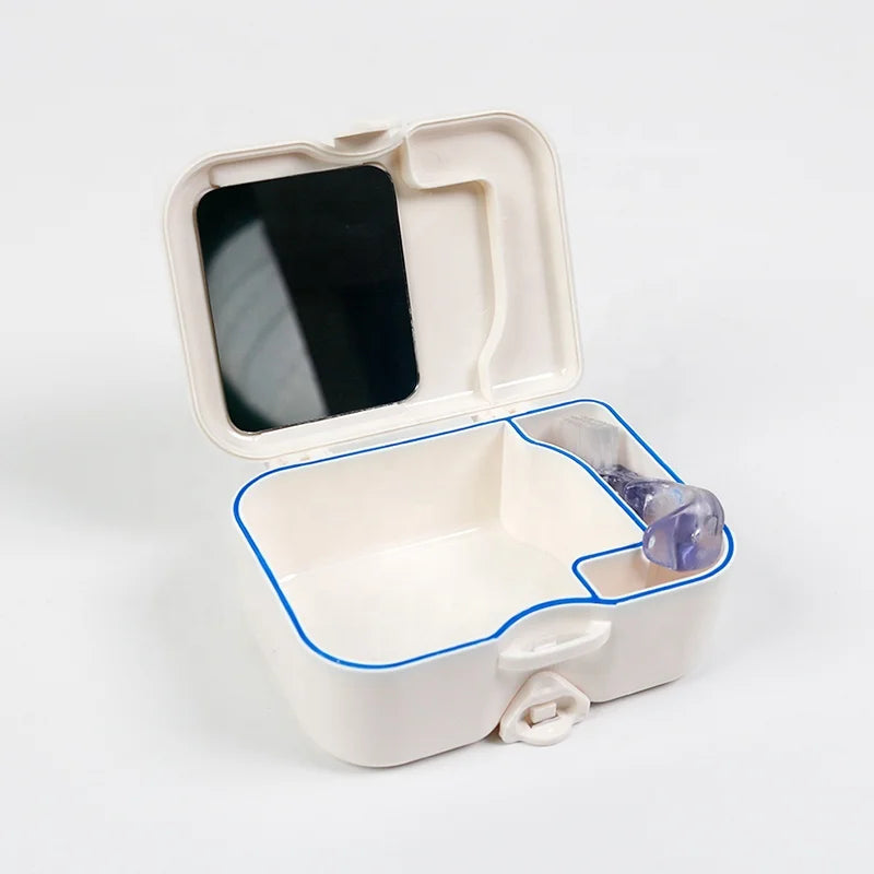Denture Bath False Teeth and Cleaning Brush Storage Box Case Container with Mirror and Toothbrush