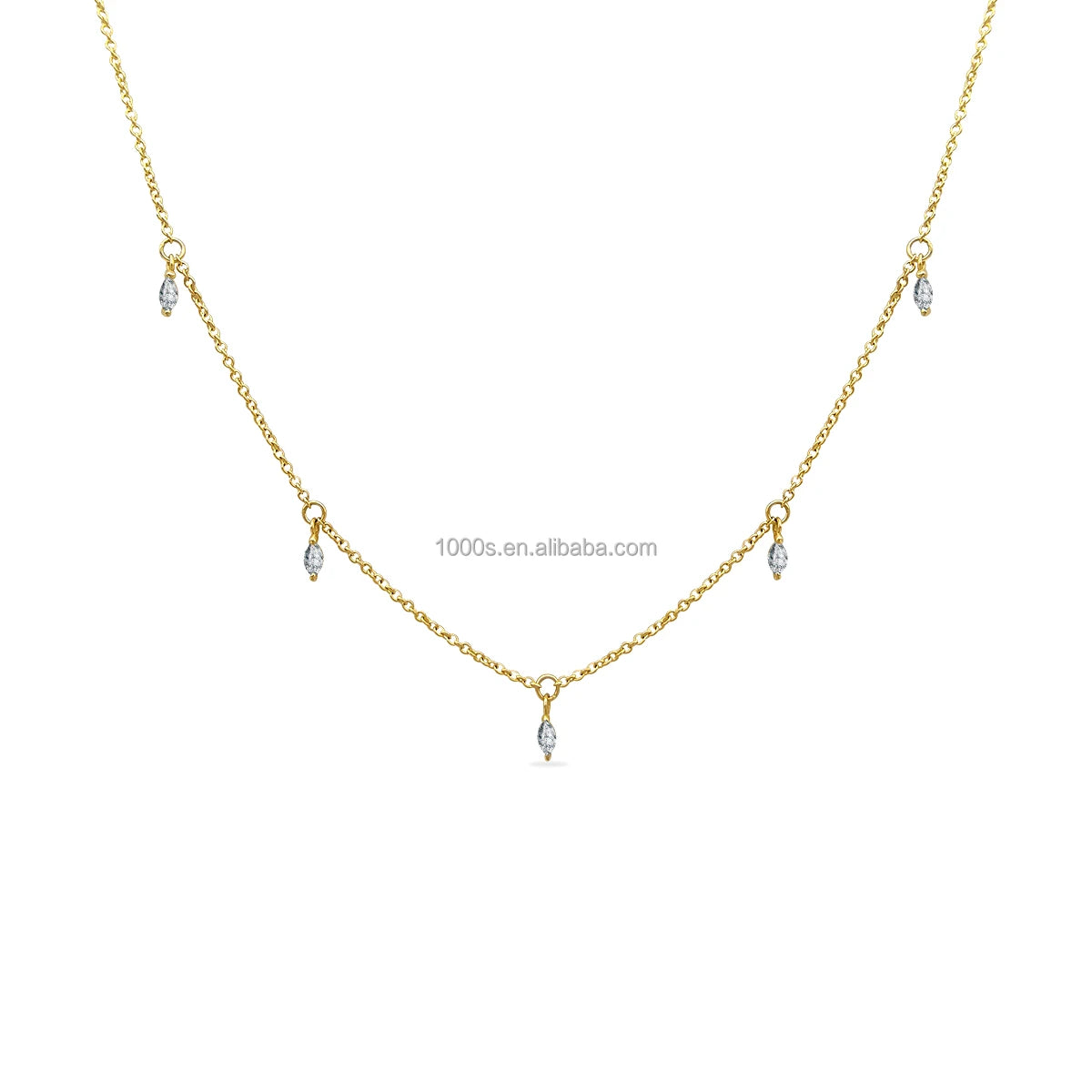 Fine Jewelry 14K Real Gold Jewelry Marquise-cut Diamond Necklace Moissanite Stone for Women
