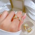 18k Gold Plated Drop Oil Zircon Ring Double Heart Love Adjustable Opening Insert Crystal Zircon Ring For Women Wedding Gold Ring