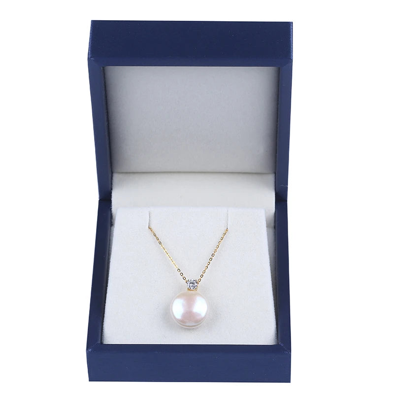 925 Sterling Silver Necklace Jewelry With Coin Shape Pearl