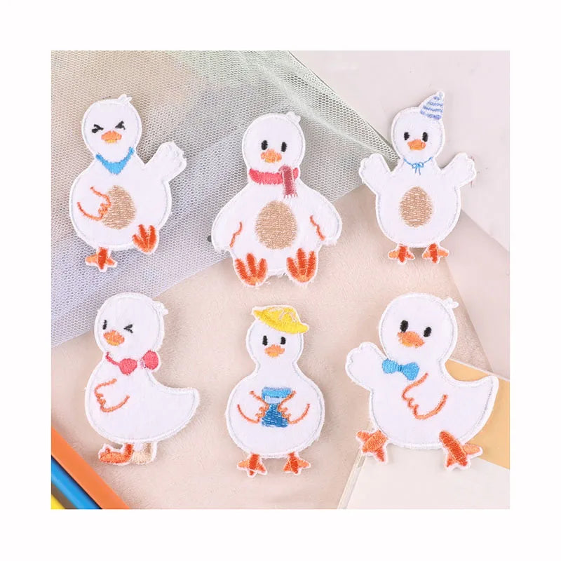 Cartoon Stickers for Jacket Jeans Repair White Flannel Ducks  Patches Diy Shoes Hats Embroidered Hot Self-adhesive Garment Patch