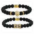 Custom Making Men Jewelry Stainless Steel Lion Charm Stretch Matte Black Gemstone Gold Natural Stone Bead Bracelet