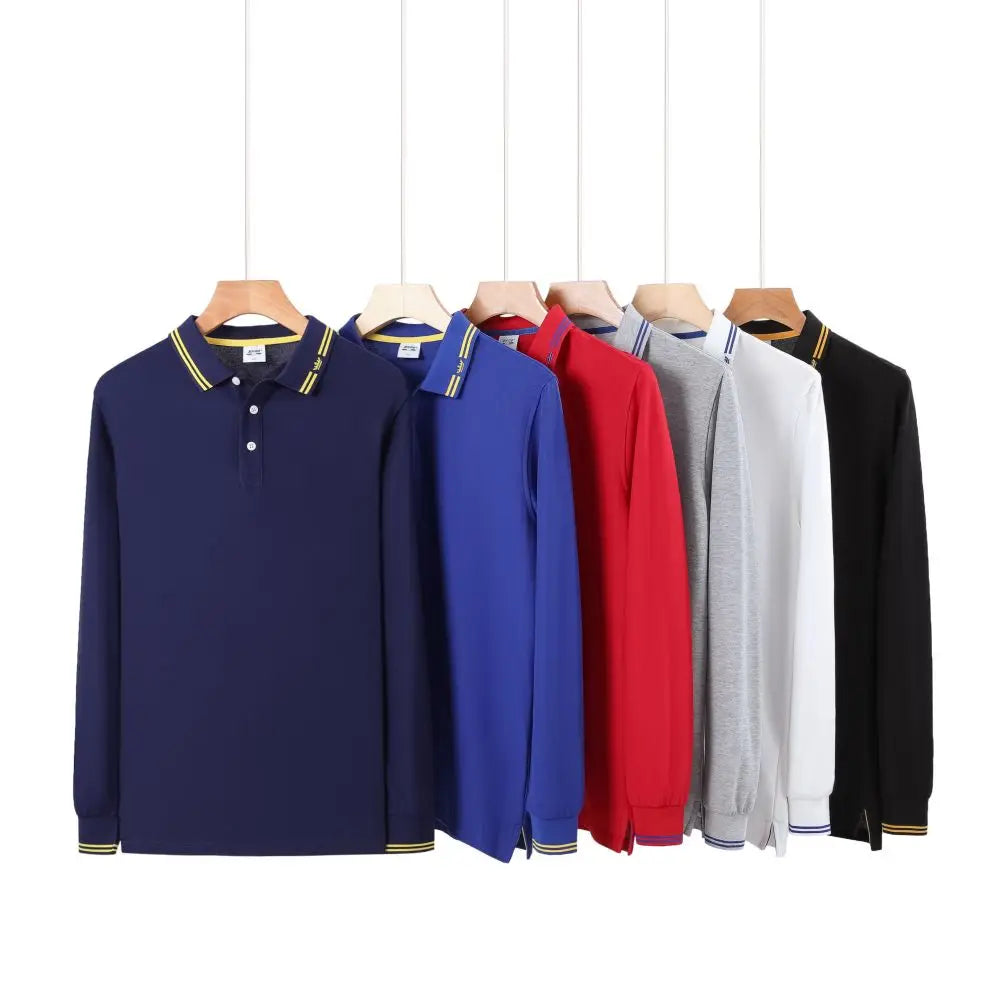 New Design Men's Neckline Embroidered Long Sleeve Polo T-Shirt Cotton Business Casual Team Workwear Men's Polo Shirt