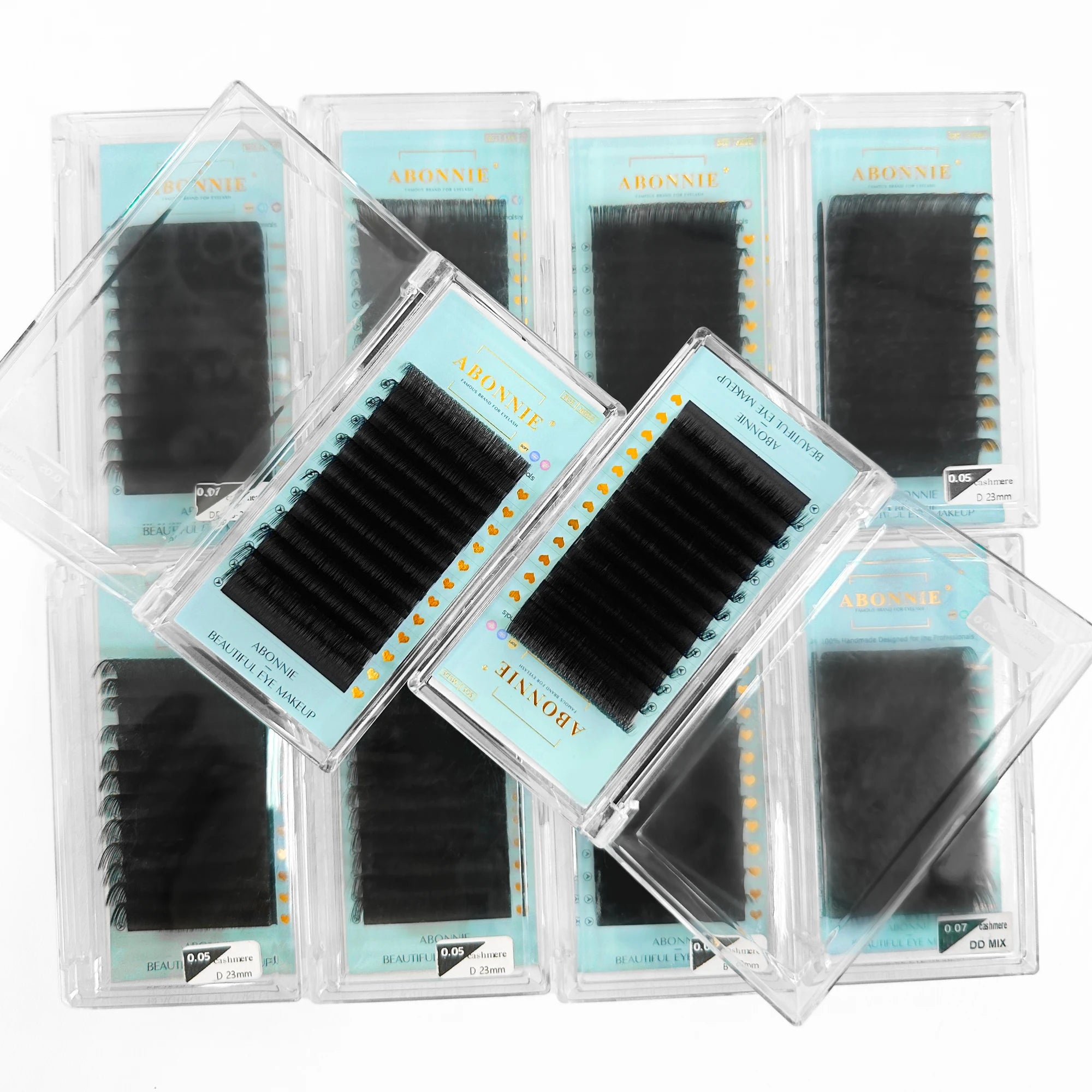 Abonnie Cashmere Velvet Volume Lashes Extension Wholesale Lash Trays Matte Black J B C CC D DD Curl Eyelash Extension Supplies