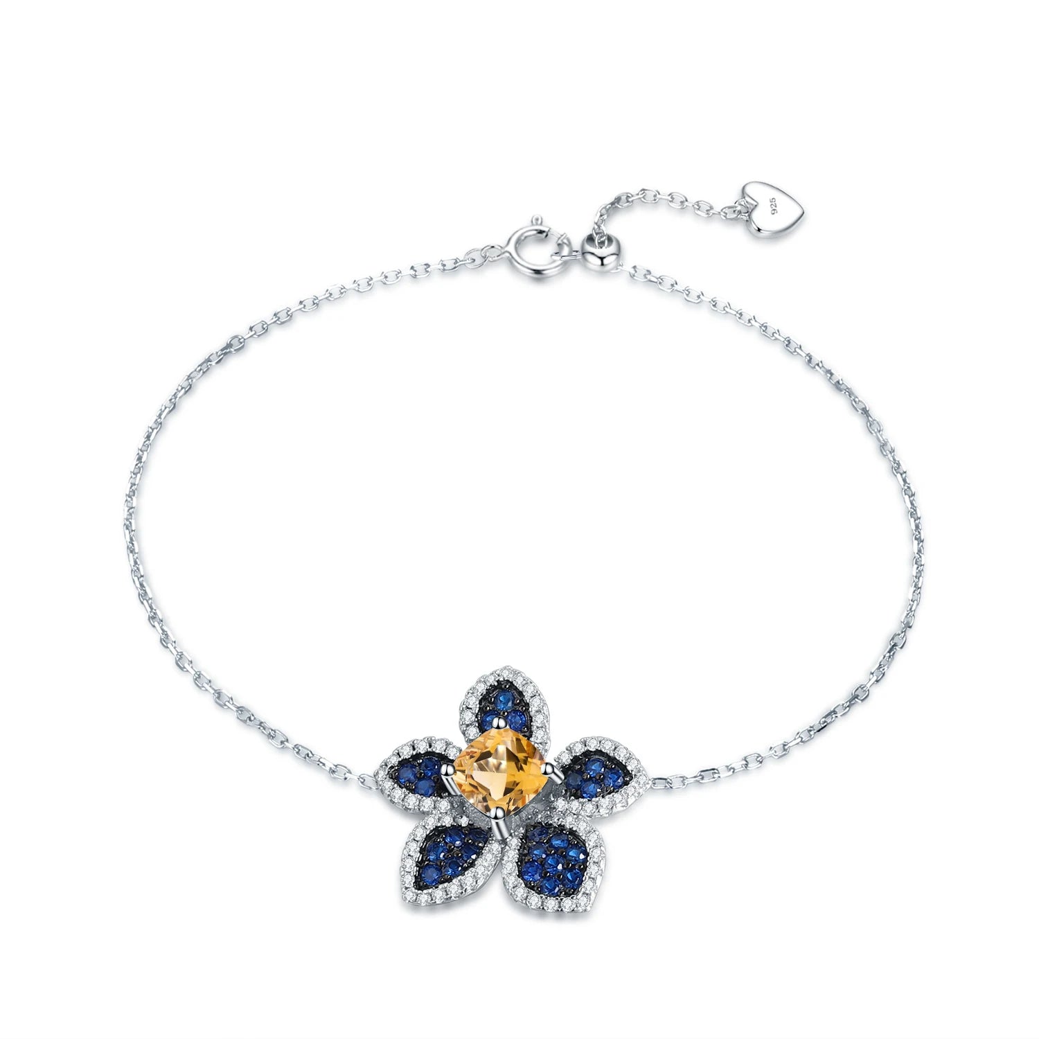 Abiding Fancy Natural Citrine Gemstone Sterling Silver Bracelet Adjustable Hawaiian Flower Bracelet for Women Jewelry