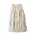 2025  Elegant Lace Patchwork Tulle Long Skirt for Women 2024 Romantic Polka Dot a Line High Waist Tiered Mesh Midi Skirt Female