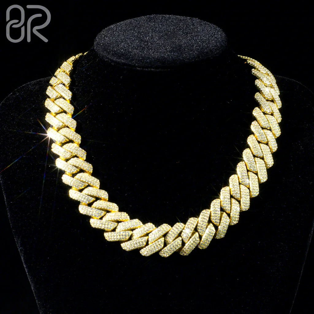 Wholesale Price 18mm Moissanite Cuban Chain Fancy Jewelry Round Brilliant Cut Diamond Gold Plated 925 Silver Cuban Link Necklace