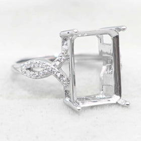 Sterling Silver 10*14mm Semi Mount Ring Square Shape Empty Frame Blank Claw Setting S925 Base Without Center Stone for Inlay DIY