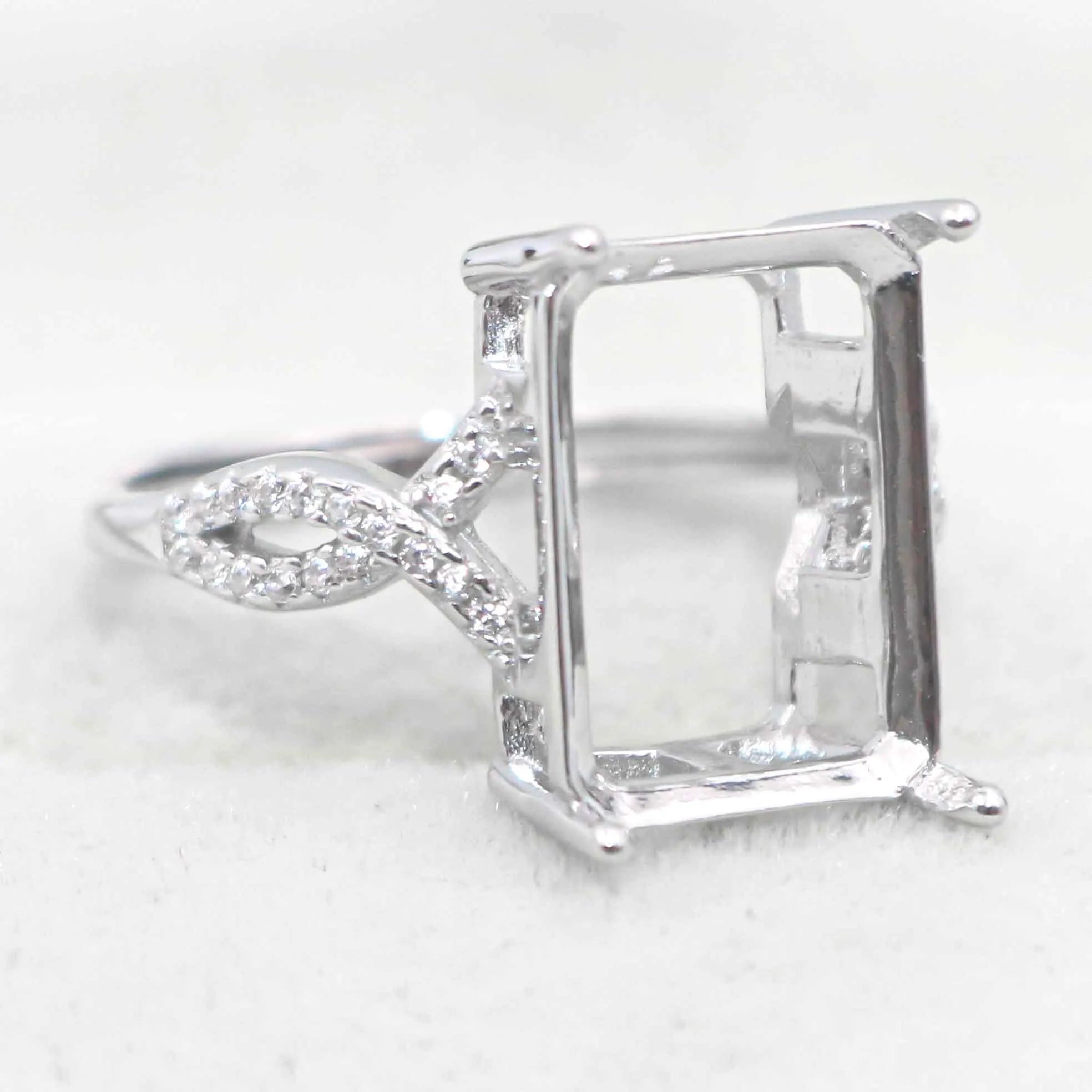 Sterling Silver 10*14mm Semi Mount Ring Square Shape Empty Frame Blank Claw Setting S925 Base Without Center Stone for Inlay DIY