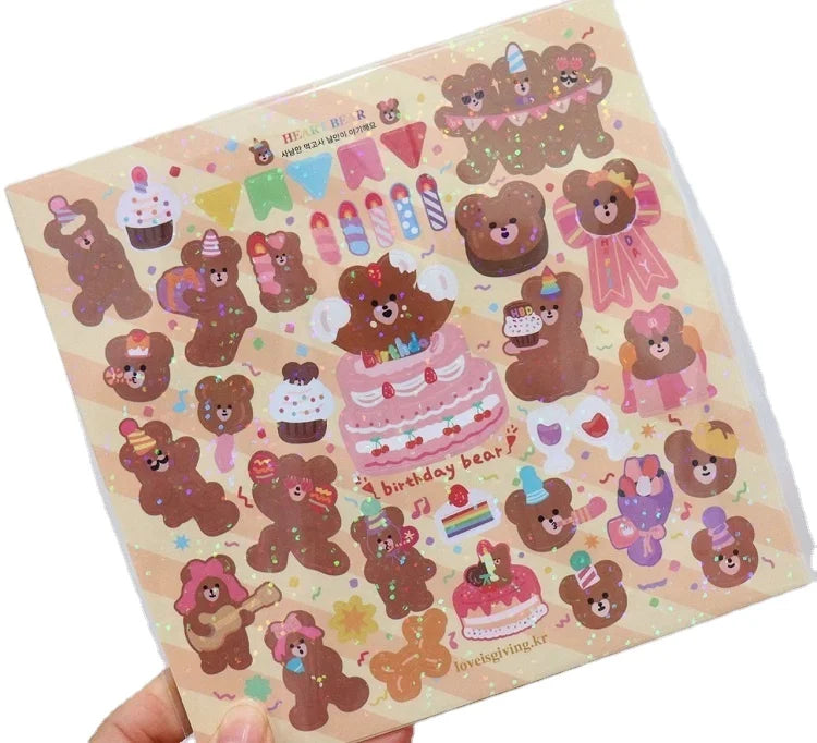 Custom Printing A4 A5 A6 Self Adhesive Matte Paper Label Cute Bear Kiss Cut Vinyl Sticker Sheet
