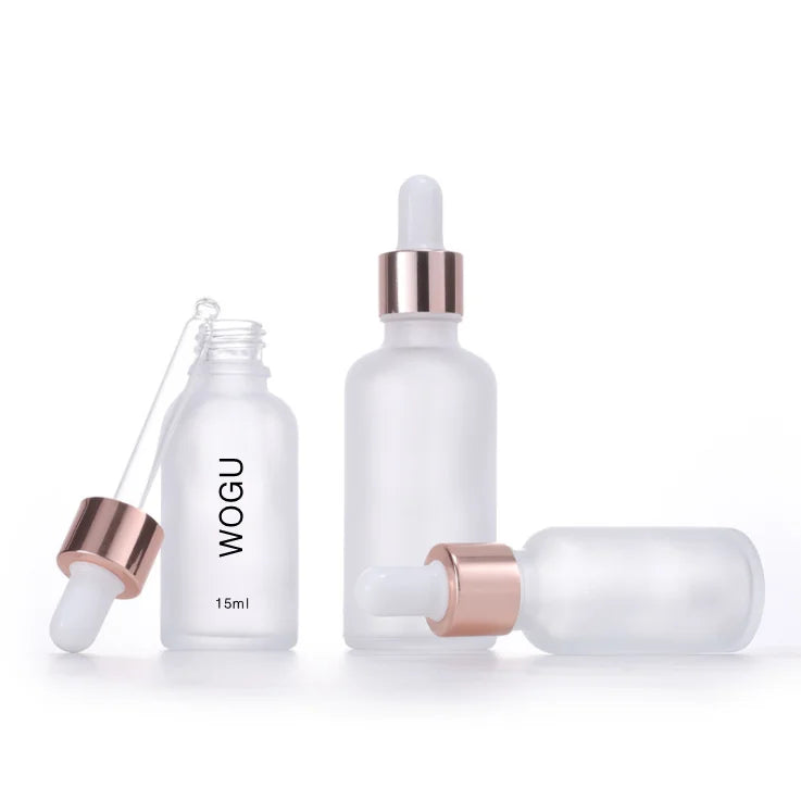 10ml 20ml 30ml 50ml 100ml Skincare Cosmetic Packaging Rose Gold Top Frosted Glass Dropper Serum Essential Oil Bottle