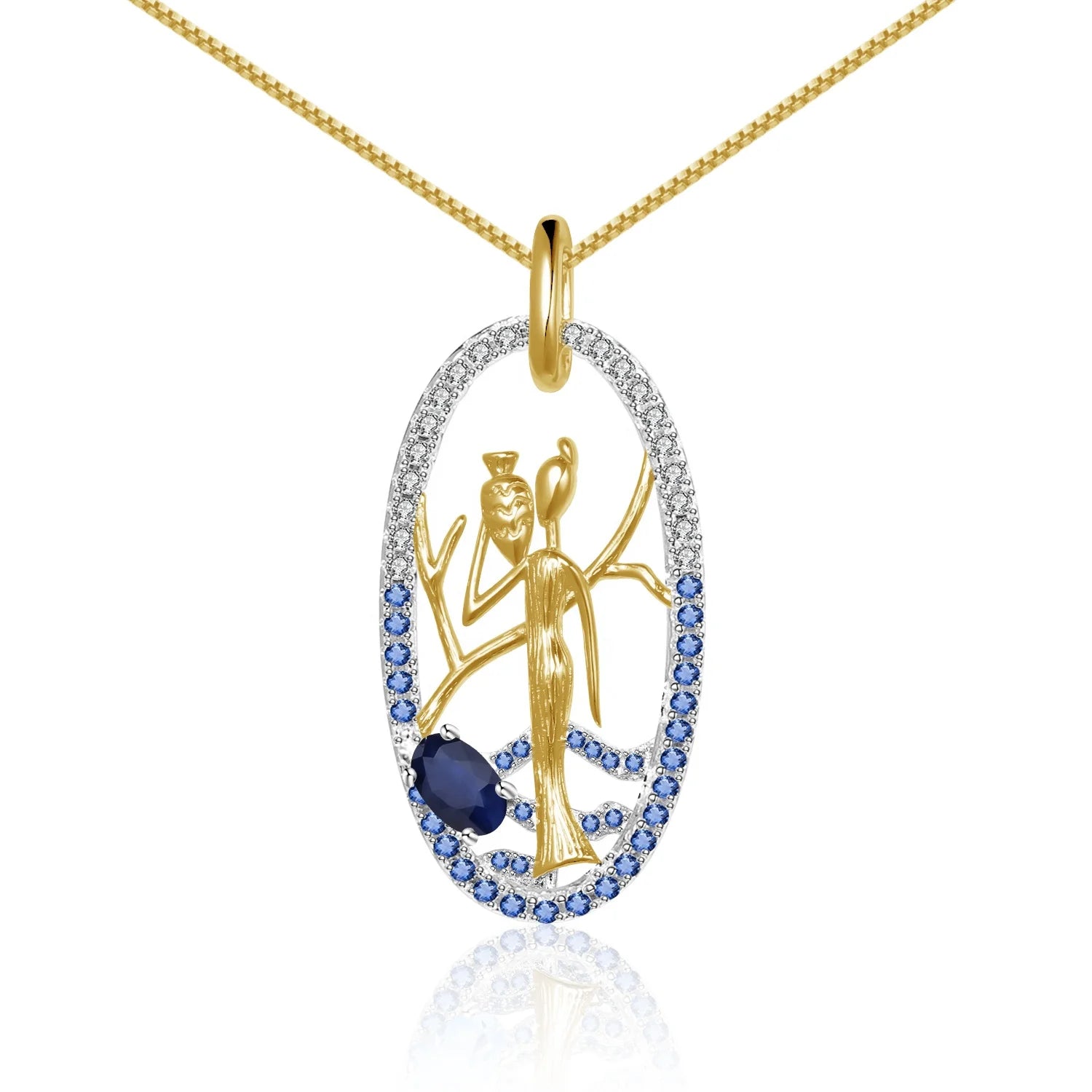 C8124 Abiding New Trendy Customized Made Women Blue Sapphire Personality Girl Jewelry Gold Plated Necklace Pendant for Gifts