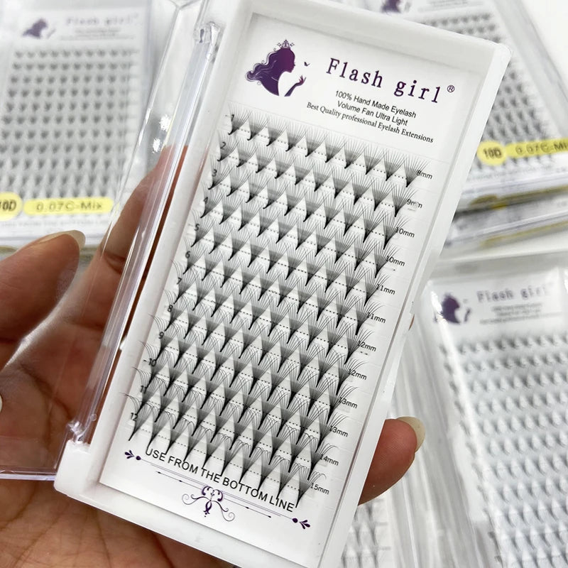 Flash Girl Mixed Premade Fans Eyelash Extensions Waterproof Premade Fans 0.05 Thickness 3D-20D Long Thin Stem Premade Fans