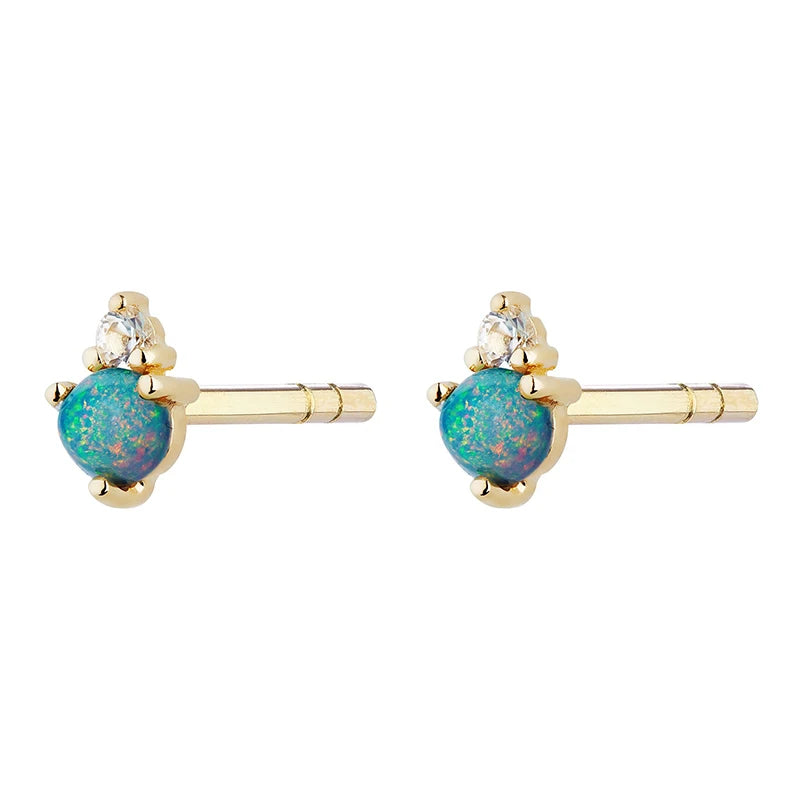 Gemnel New Arrivals 925 Sterling Silver 18k Yellow Gold Opal Cz Sapphire Stud Earrings