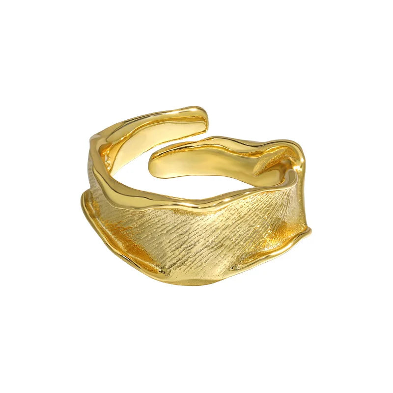 Thick Design Irregular 18K Gold Plated S925 Sterling Silver Simple Open Adjustable Ring for Women JT835