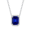 Lab-Created Blue Sapphire Necklace 925 Sterling Silver Jewelry Halo CZ 6*8 mm Emerald Sapphire Pendant Necklace for Women