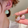 SC Unique Design Ladies Quicksand Texture Bean Drop Earrings Luxury Gold Plated Flashing Gilting Pink Round Ball Earrings Women