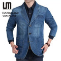 Liu Ming Hot Products Fashion Men Clothes Casual Slim Long Sleeve Single Breasted Turn Down Collar Denim Jacket Blazers