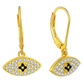 925 Sterling Silver 18K Gold Evil Eyesr Earrings OEM Trendy Popular White Black CZ Diamond Yellow Gold Plated Dangle Earrings