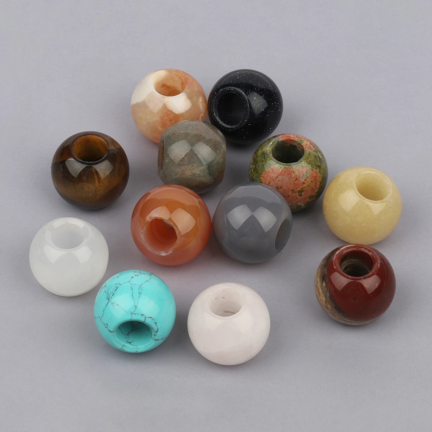 Large Size Natural Stone Beads Various Colors 20x17mm Big Hole round Stones for DIY Jewelry