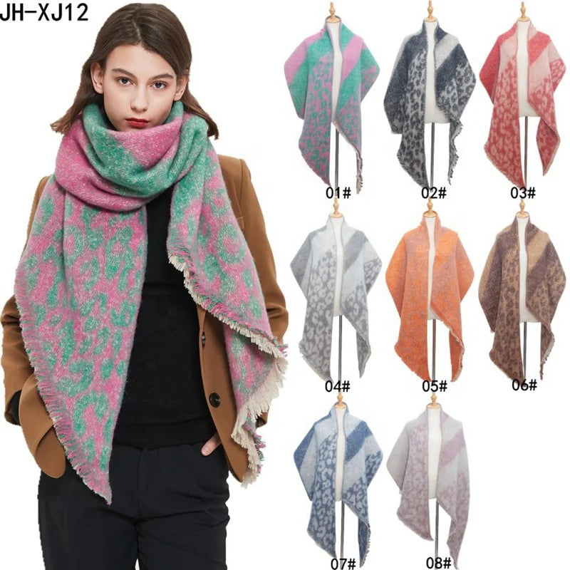 Landfond Accessory Large Chunky Leopard Scarf Coloured Oversized Scarf Tassel Soft Fall Winter Thick Warm Shawl Women