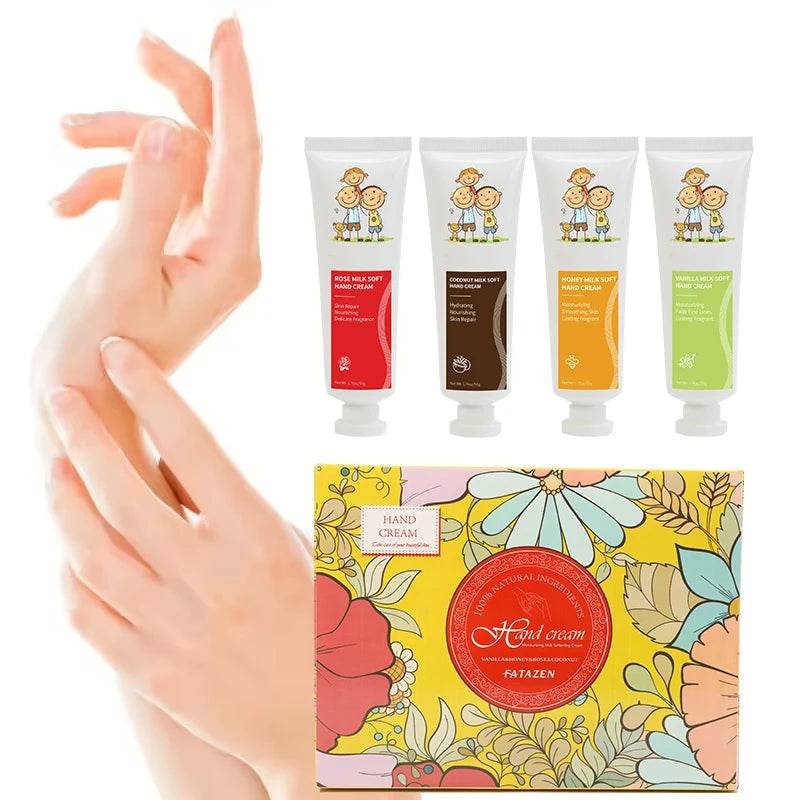 FATAZEN Customize Logo 50g Vanilla/Cocnut/Honey/Rose  Whitening Hand Cream Moisturizing Skin Care Set OEM/ODM Low MOQ Body Cream