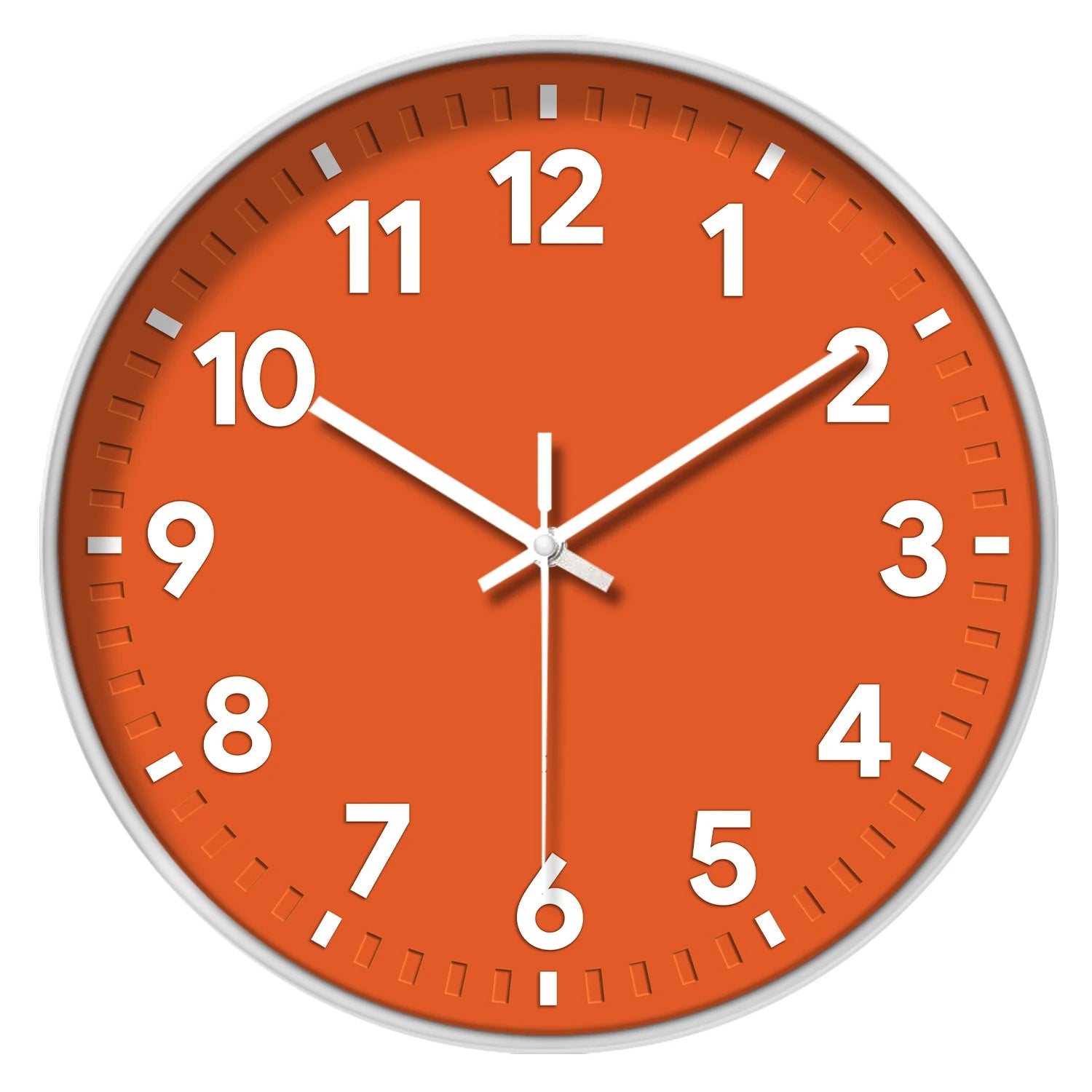 12-Inch Simple Orange-Red 3D Stereo Digital Bump Design Quartz Needle Wall Clock Quiet Battery Powered for Quiet Living Room