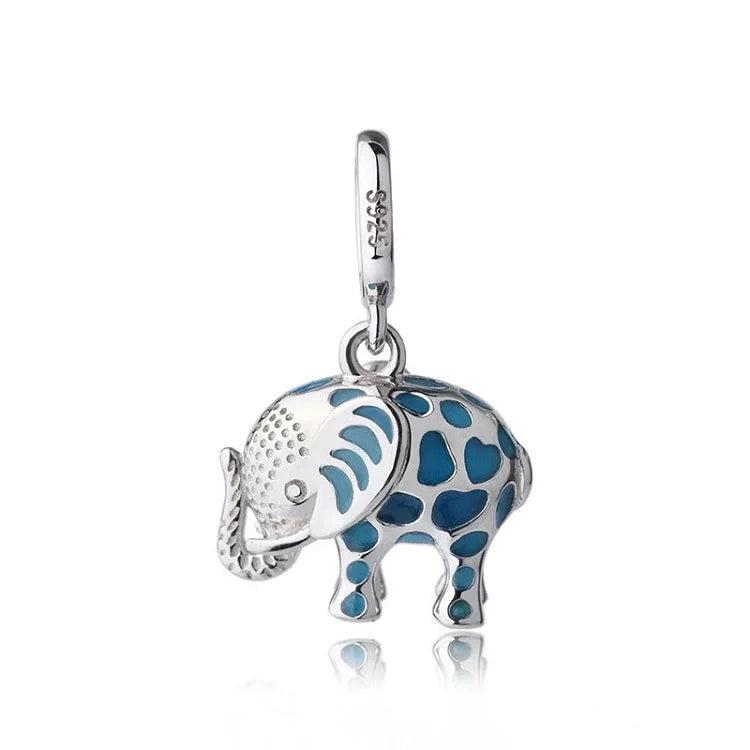 Wholesale 925 Sterling Silver Elephant Bracelet Charm Rhodium Plating and Zircon Enamel Design Fine Pendants & Charms