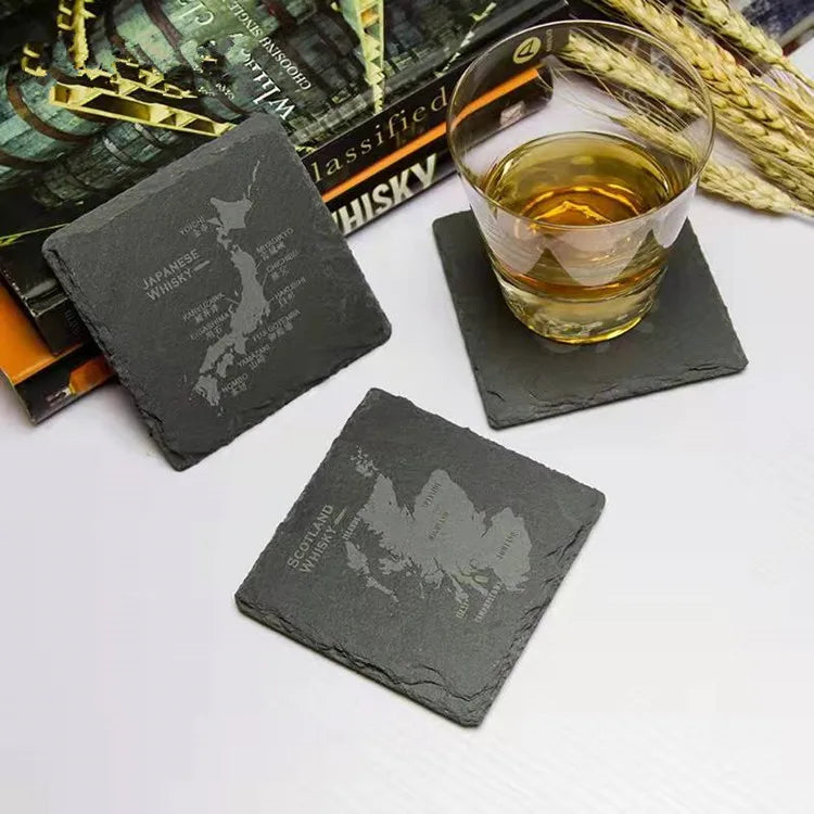 Bulk Natural Black Stone Slate Placemats and Coasters with Laser Engraving