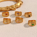 New Style Design 18K Gold Plated Stainless Steel Zircon Ring for Women Jewelry Hollow Out Layered Rings