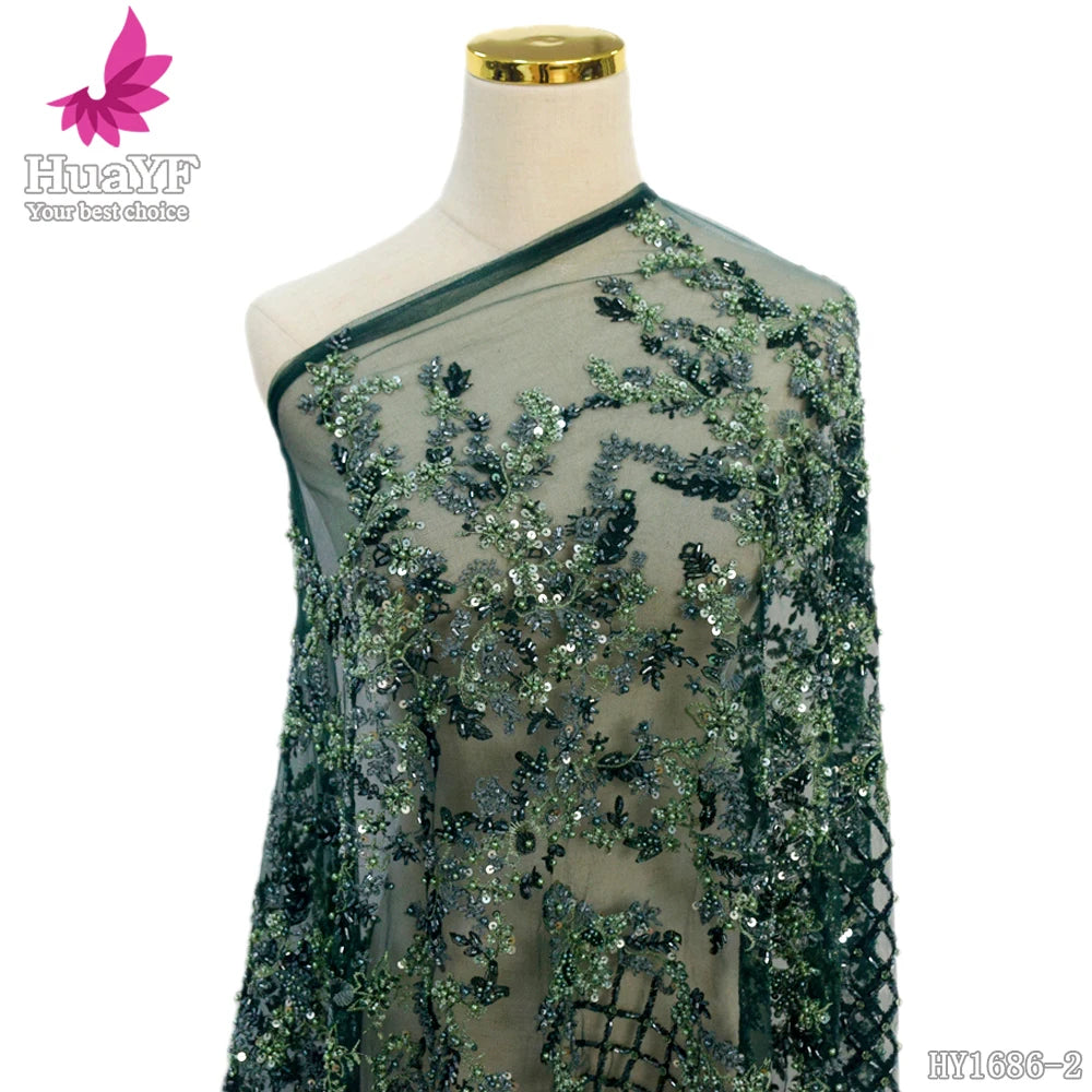 Newest African Green Color Shining Laces Fabric for Wedding Events HY1686-2