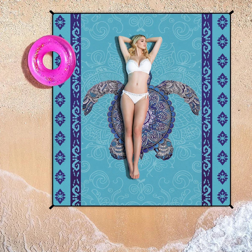 180*220cm Customized Field Camping Oversized Waterproof Durable Sand Beach Mat Lightweight Beach Blanket With Stake Pouch