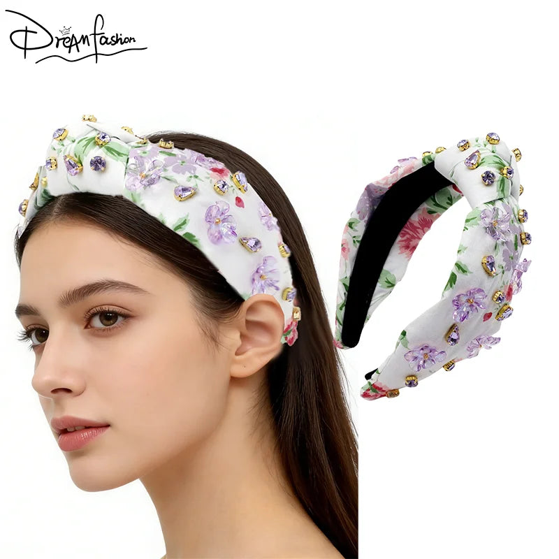 DREAM FASHION Custom Luxury Headband Hand-Embellished with Padded Crystal Rhinestones Women Hair Accessories