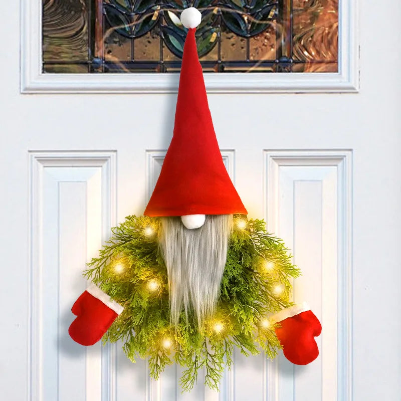 Luminous Faceless Door Hanging Restaurant Bar Christmas Decoration Props Santa Claus Christmas Wreath