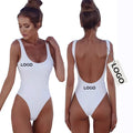 Women High Cut One Piece Bikini Tummy Control Low Back Scoop Neck Retro 80s Bathing Suit Thong Brazilian Swimsuit Old Beachwear