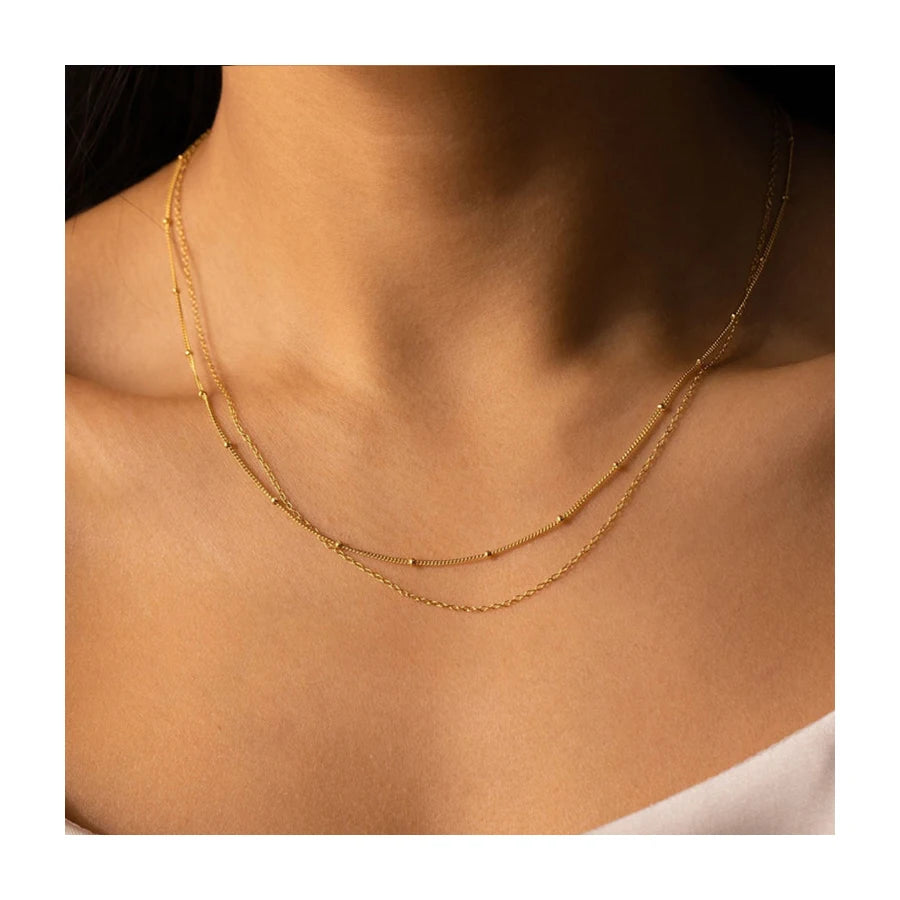 Dainty Gold Plated Layered Chain Choker Necklace Women Non Tarnish Ladies Stainless Steel Beaded Necklace Jewelry