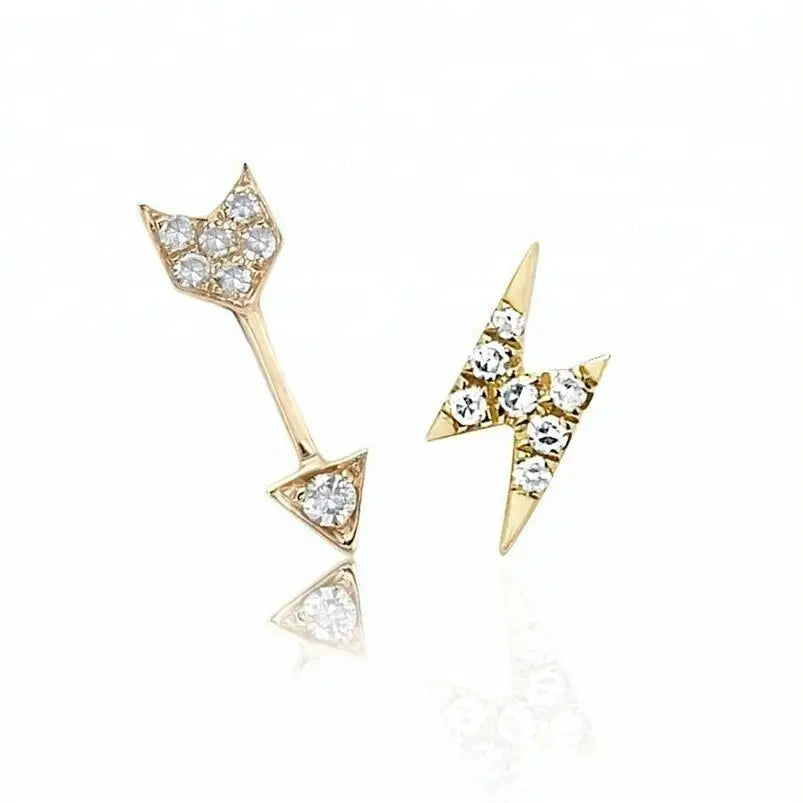 Minimalist Diamond Arrow and lightning Bolt Stud Earrings 925 Silver Top Design Earring Jewelry
