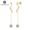 Unique Fashion S Type Chain 925 Sterling Silver 6.5mm 1.0ct Round Moissanite Drop Earrings for Women