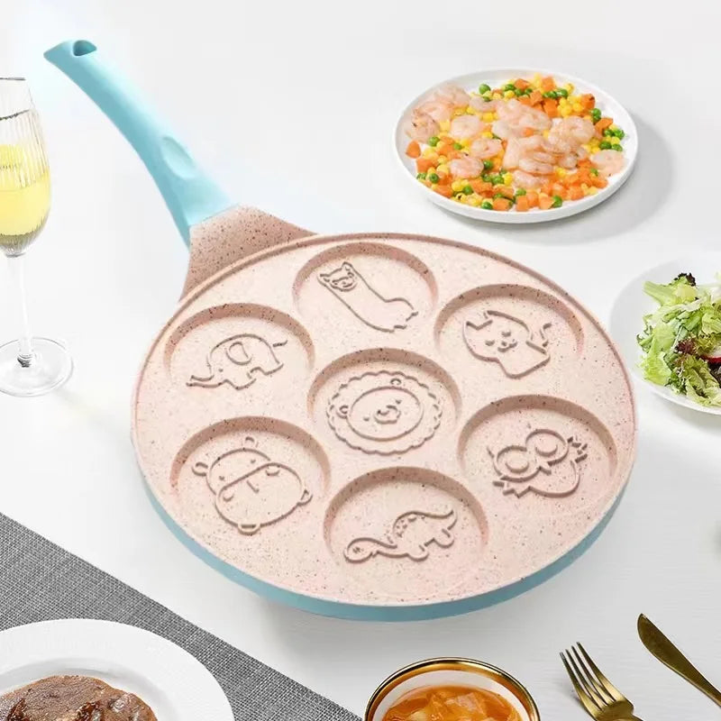 Online Shop  Household Cartoon Animal and Egg Non-Stick Frying Pan Seven-Hole Pancake and Hamburger Pan Metal Breakfast Pan