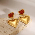 New Arrival 18K Gold Stainless Steel Earring Dangling Drop Minimalist Chic Red Design Red Heart Earrings